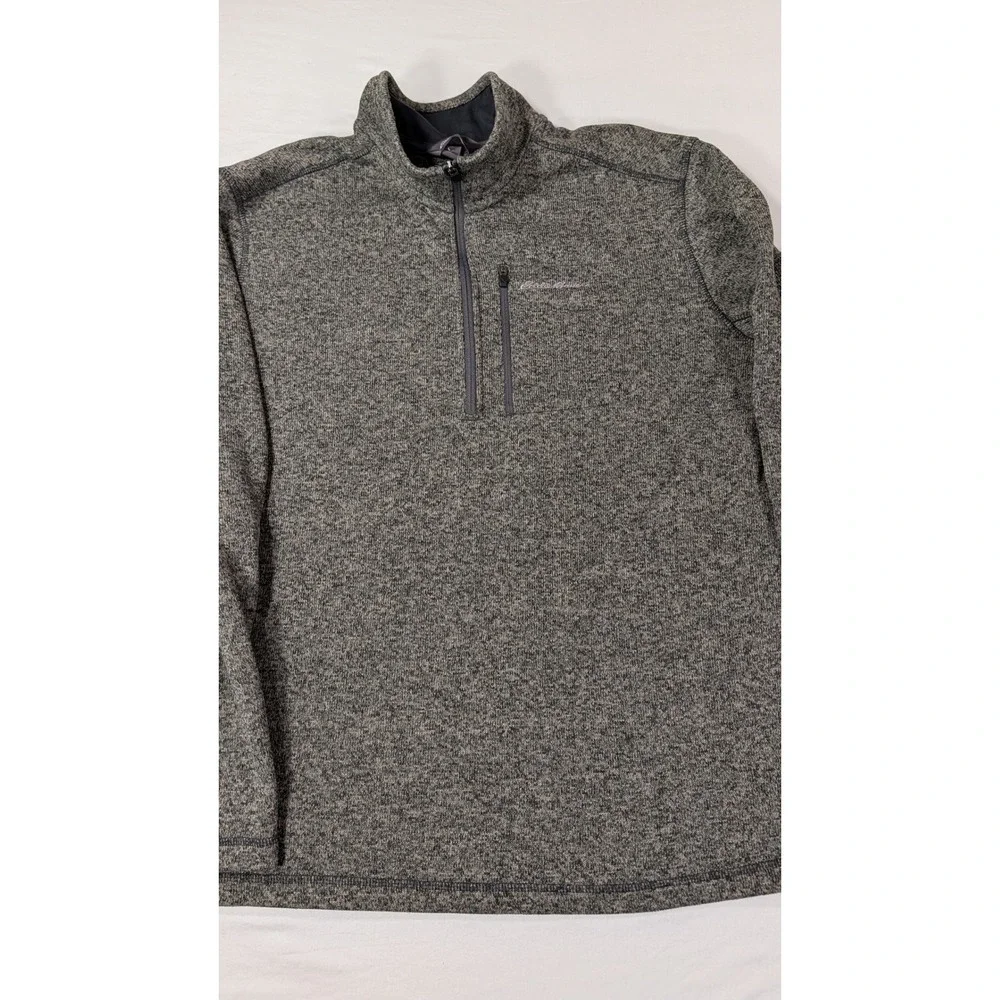 Eddie Bauer Mens 2XL Gray Marl Quarter Zip Fleece Pullover Sweater
